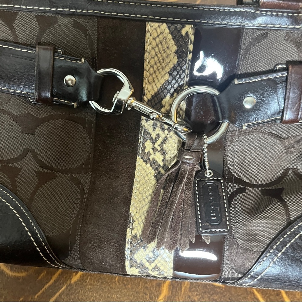 Coach Chocolate Brown Hampton Satchel with Python Snake Print Accent - Picture 14 of 14